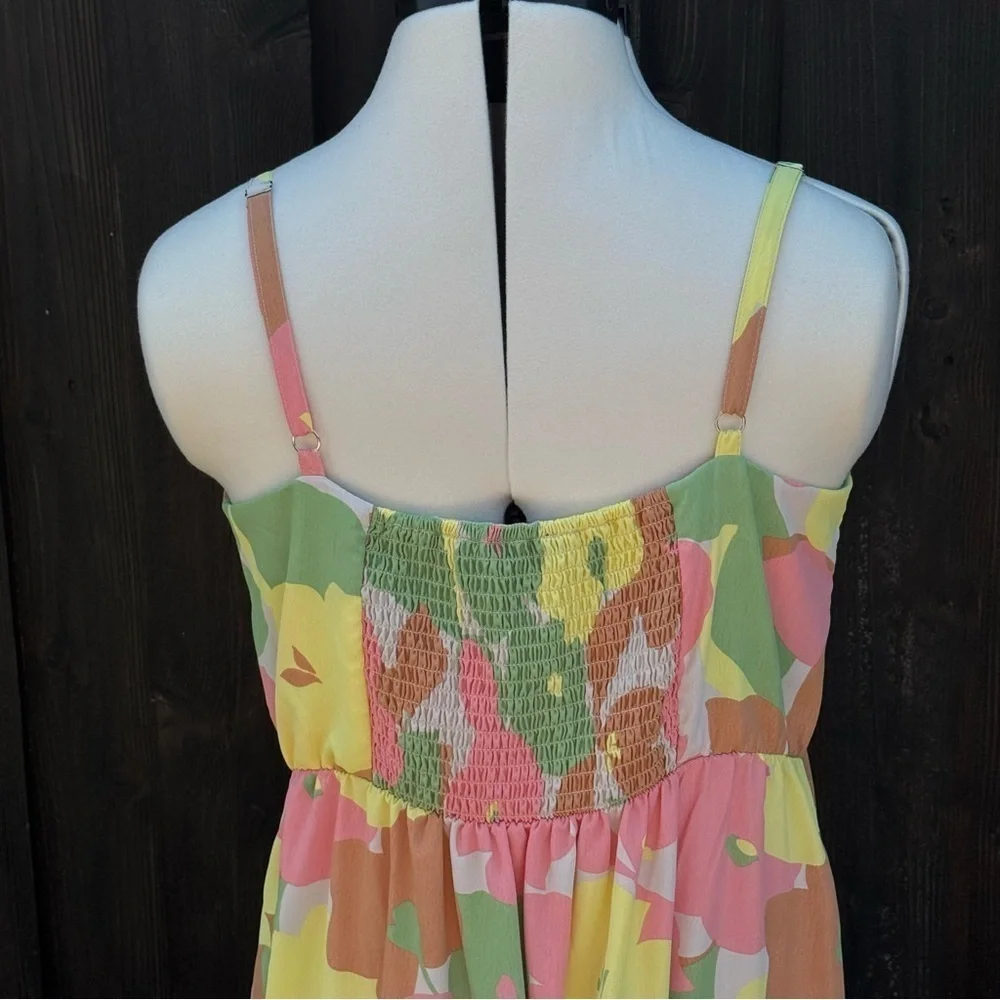 Sanctuary Orange and Pink Spaghetti Strap Midi Sundress